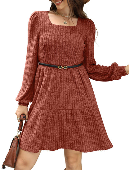 SAMPEEL Womens Fall Dresses 2025 Long Sleeve Halloween Wedding Guest Sweater Dress Burnt Orange L