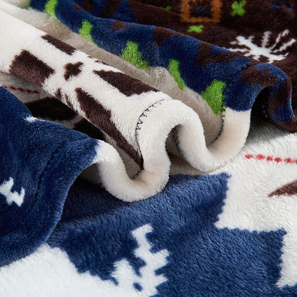 Home Soft Things Christmas Collection Flannel Fleece Blanket, Queen, Blue Christmas Deer, 90" x 90", Winter Warm Cozy Throw Blanket for Bed Home Décor