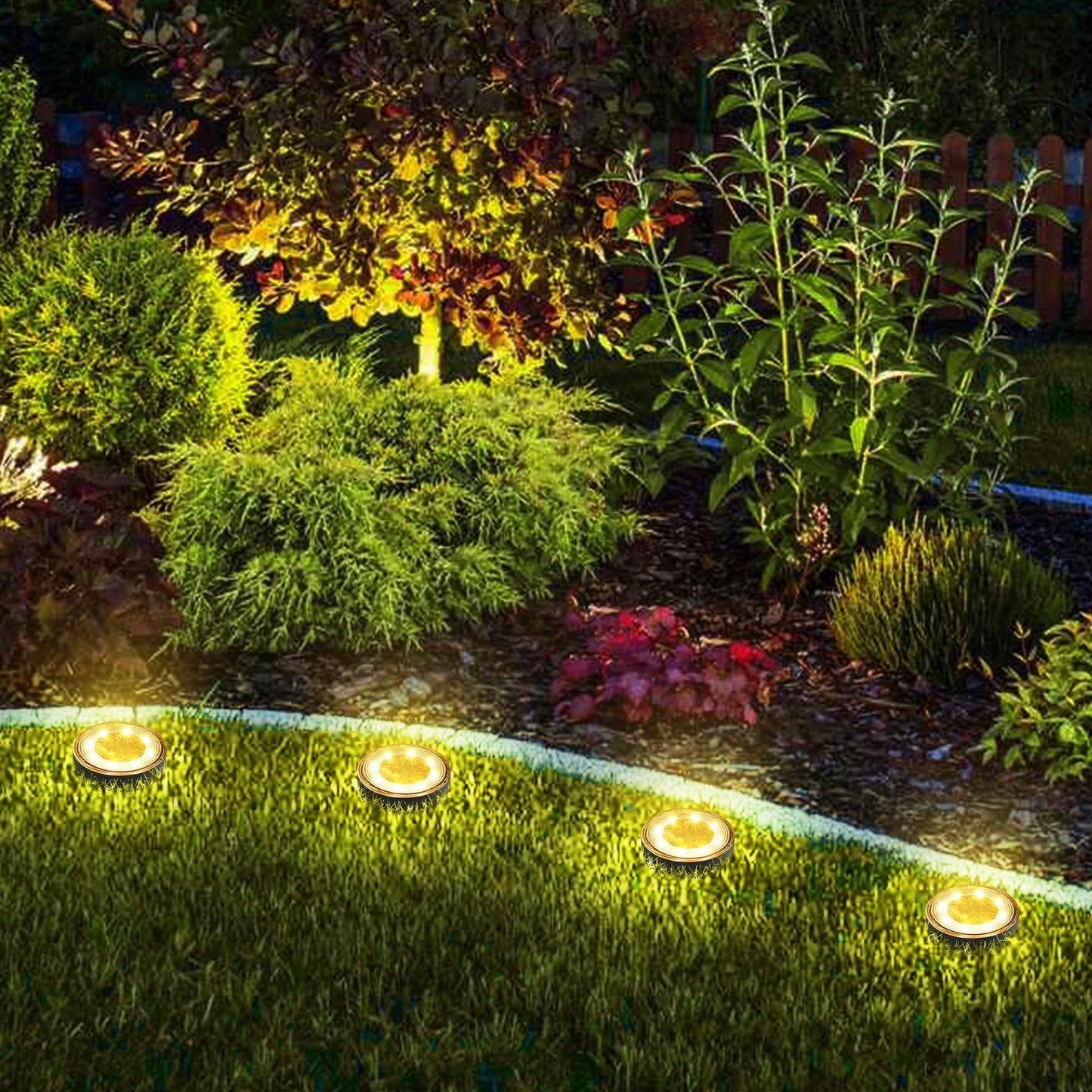 Joomer Solar Ground Lights, 4 Pack 8 LED Solar Lights Outdoor Waterproof IP68 Disc Light Landscape Lighting Garden Light for Patio Pathway Lawn Yard Driveway Walkway(Warm White)