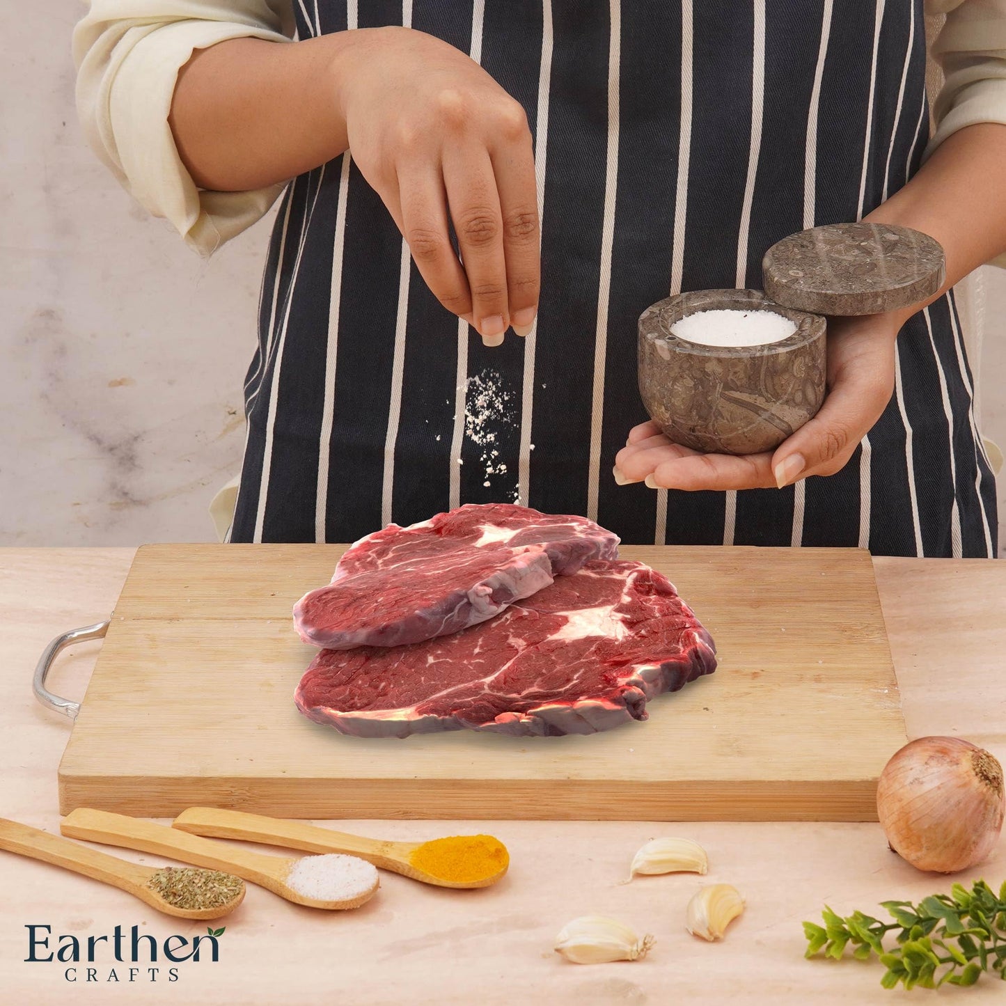 EARTHEN CRAFTS Marble Salt Cellar with Swivel Lid 3 Inch Salt Box Oceanic Mini Salt and Spice Jar Storage Magnetic Lock Container, Salt Crock for Sea Salt, Flaky Salt, and Sugar