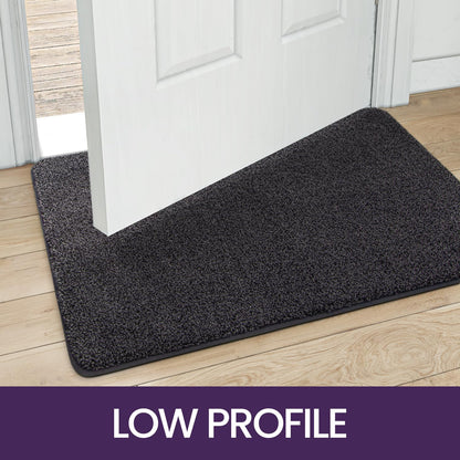 DEXI Dirt Trapper Door Mat Indoor, Non-slip Doormats Inside, Machine Washable, Super Absorbent Entrance Mats Soft Floor Carpet Rug, 50 x 80 cm, Black-Grey