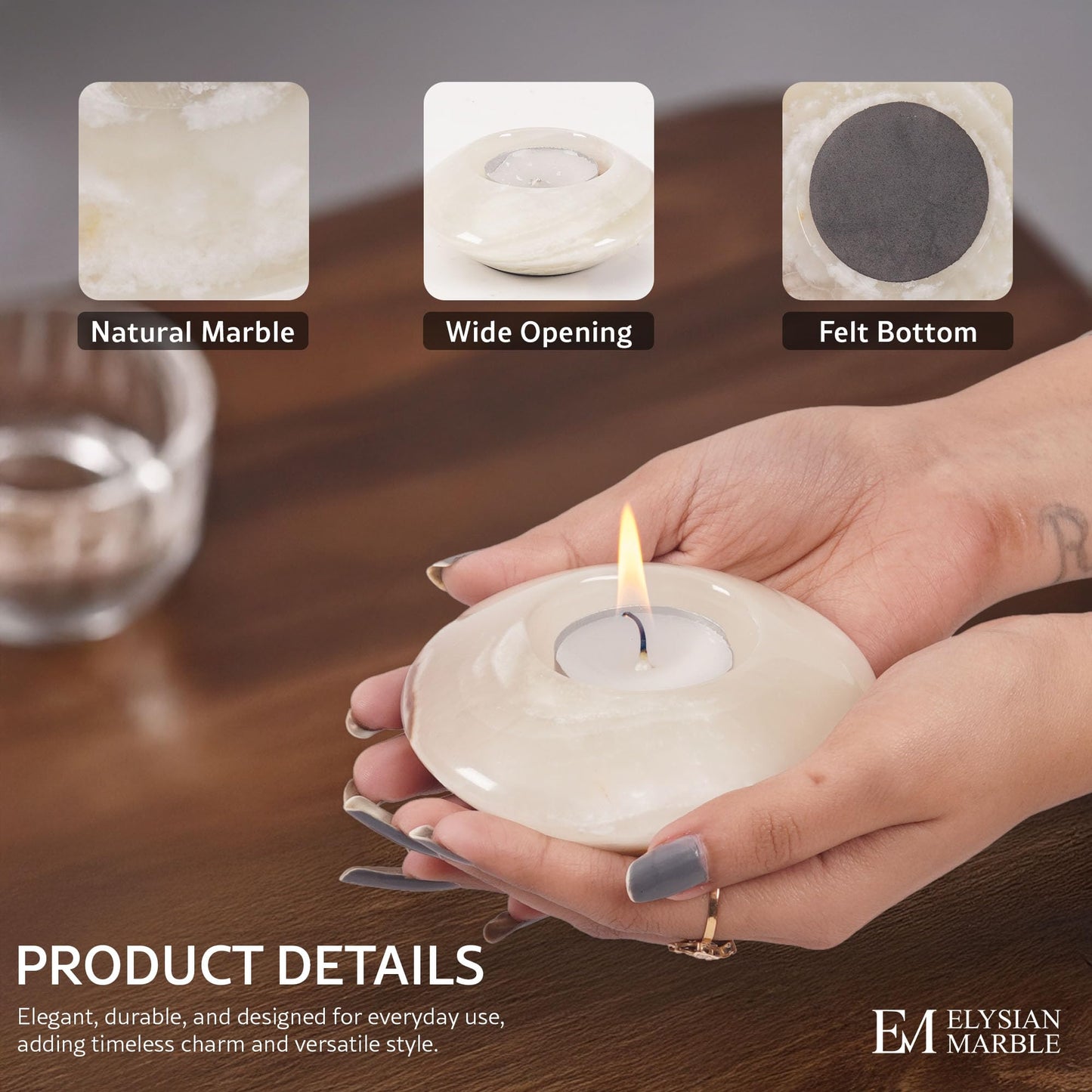 Tea Light Candle Holders Set of 3 – Handcrafted Natural Marble Tealight & Votive Holders in Graduated Sizes (4", 3.5", 3"), Decorative Stone Candle Holders for Home Décor & Table Centerpieces