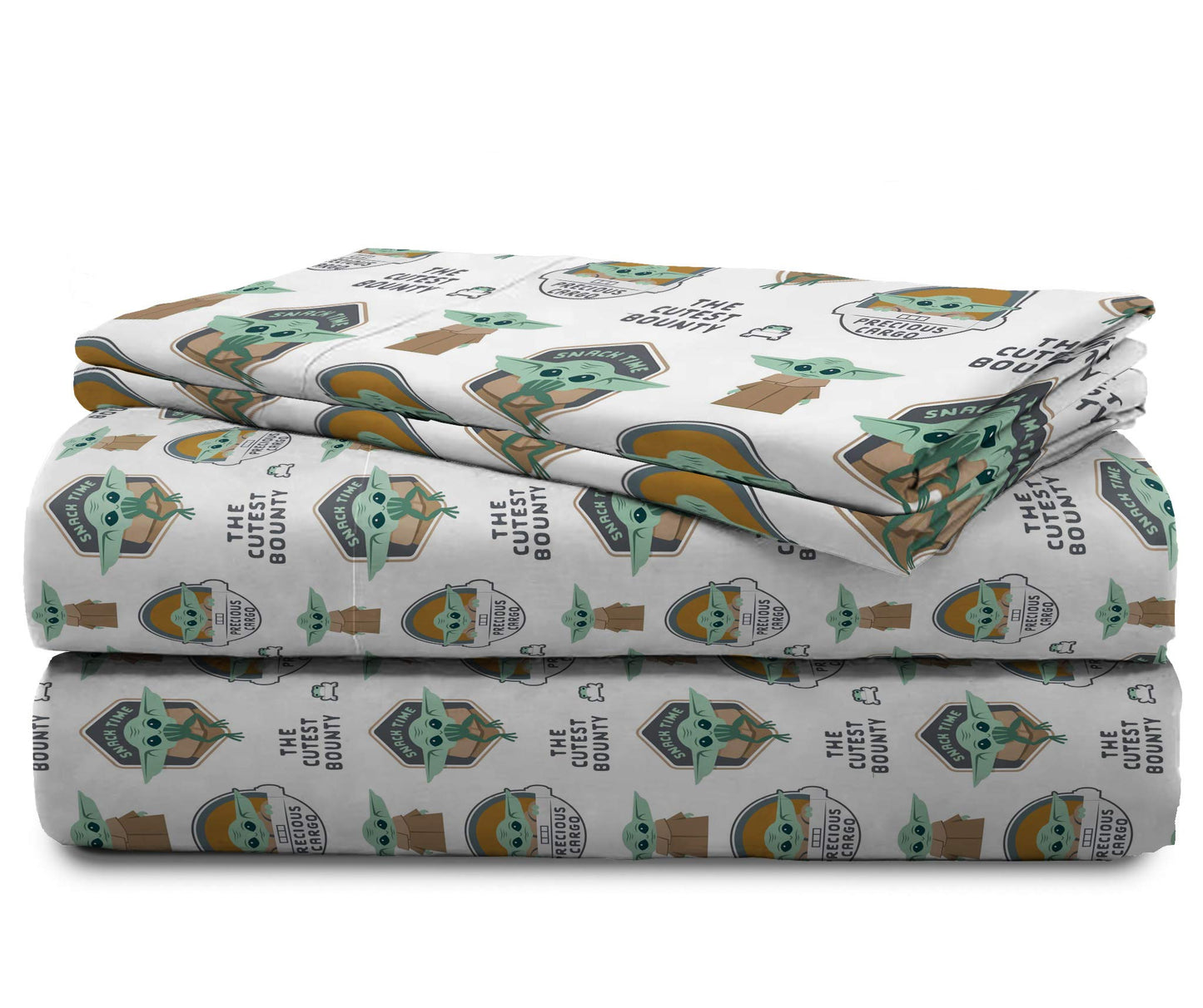 Jay Franco Kids Sheet Cartoon Set with Fitted, Flat Sheets & Pillow Cover - Ultra-Soft Bedding with Pillowcase for Room Decor, White - Star Wars Mandalorian, 4 Piece Queen