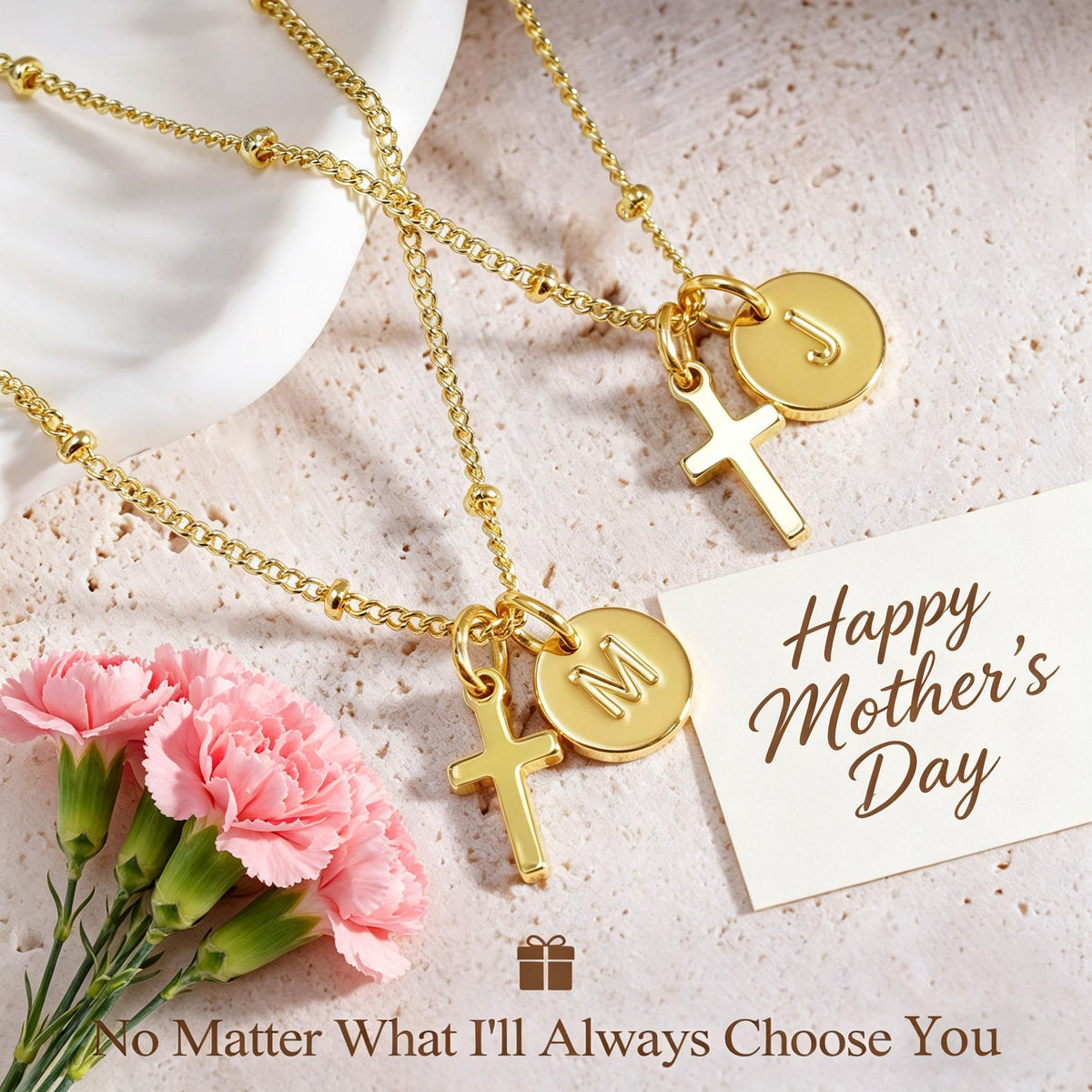 Turandoss Tuross Mothers Day Gifts for Mom Daughter, Dainty Letter J 14K Gold Plated Cross Necklace Birthday Personalized Mothers Day Gifts for 5 6 7 8 9 10 Teen Girls Jewelry
