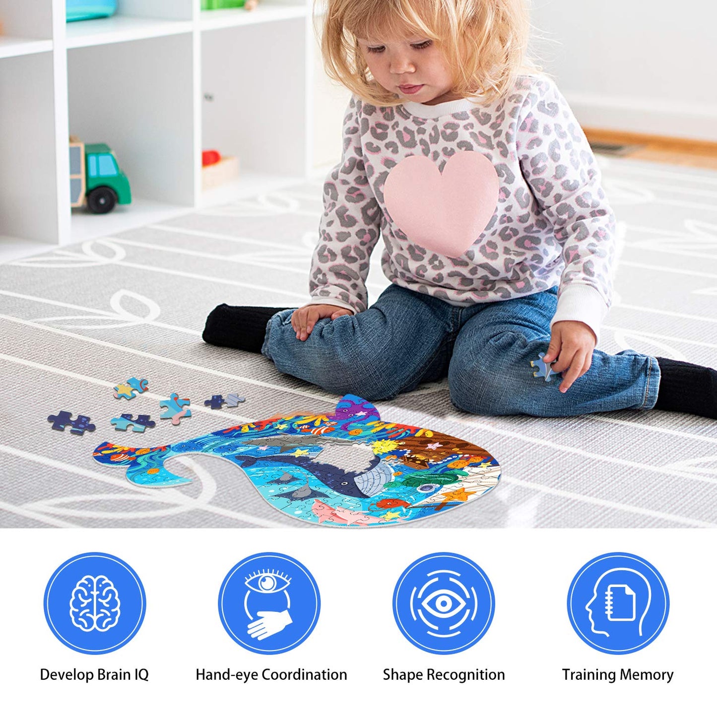 Ocean World Whale Jigsaw Puzzle for Kids, 108 Pieces Jigsaw Puzzle with Large Pieces for Kids Age 4 5 6 7 8 9 10 Years
