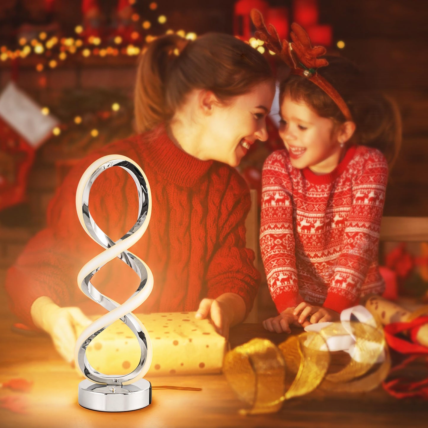 Adebime Modern Spiral RGB Table Lamp, Touch Dimmable Bedside Lamp, 7 Colors 10 Light Modes Spiral Design Table Lamp, Unique Nightstand Lamp for Living Room, Bedroom, Cool Lamps, Silver