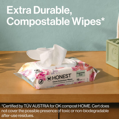 The Honest Company Baby Wipes for Sensitive Skin, Hypoallergenic, Fragrance-Free, Multi-Use, Rose Blossom Design, 576 Count (6 Packs of 96)