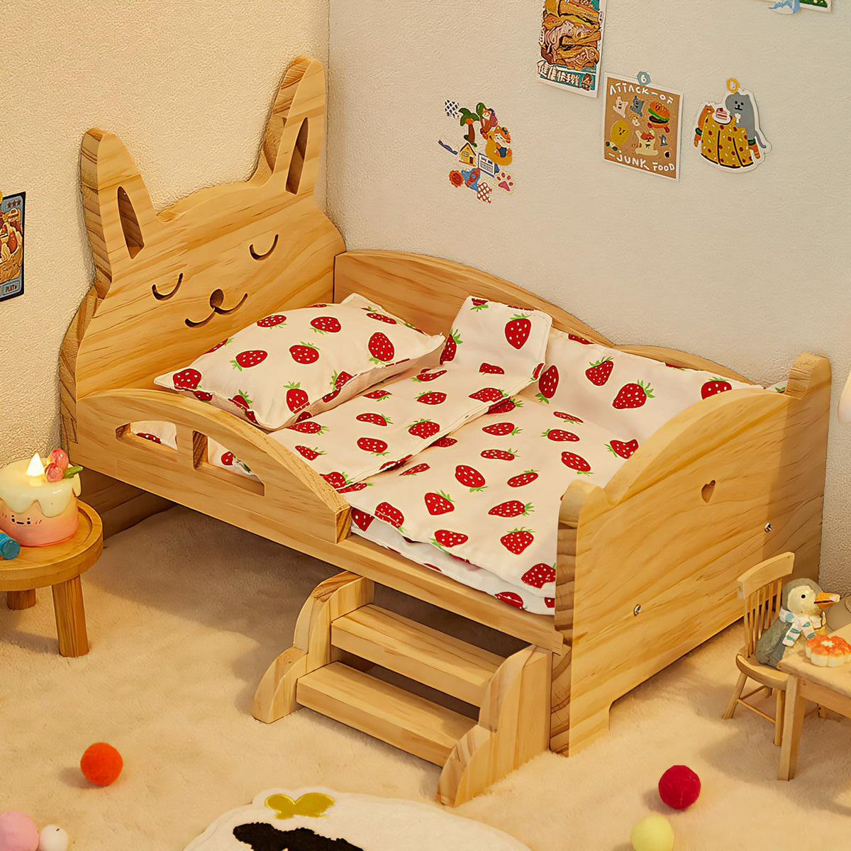 Wooden Bed Swing Chair Furniture for Labubu Doll, Doll Accessories Decor, Cute Doll Stuff for Labubu