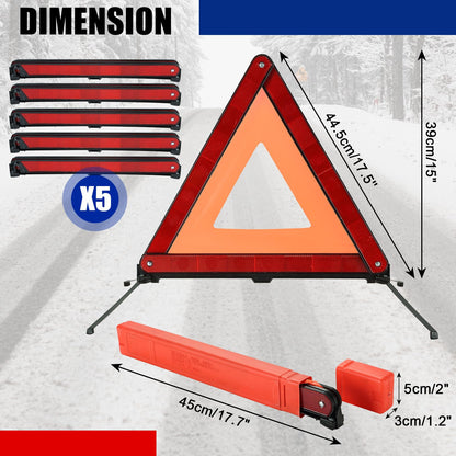 NYXOVA Warning Triangle Kit, Reflective Warning Road Safety Triangle Kit, Foldable Safety Triangle Kit Road Emergency Warning Reflector (5 Pack)