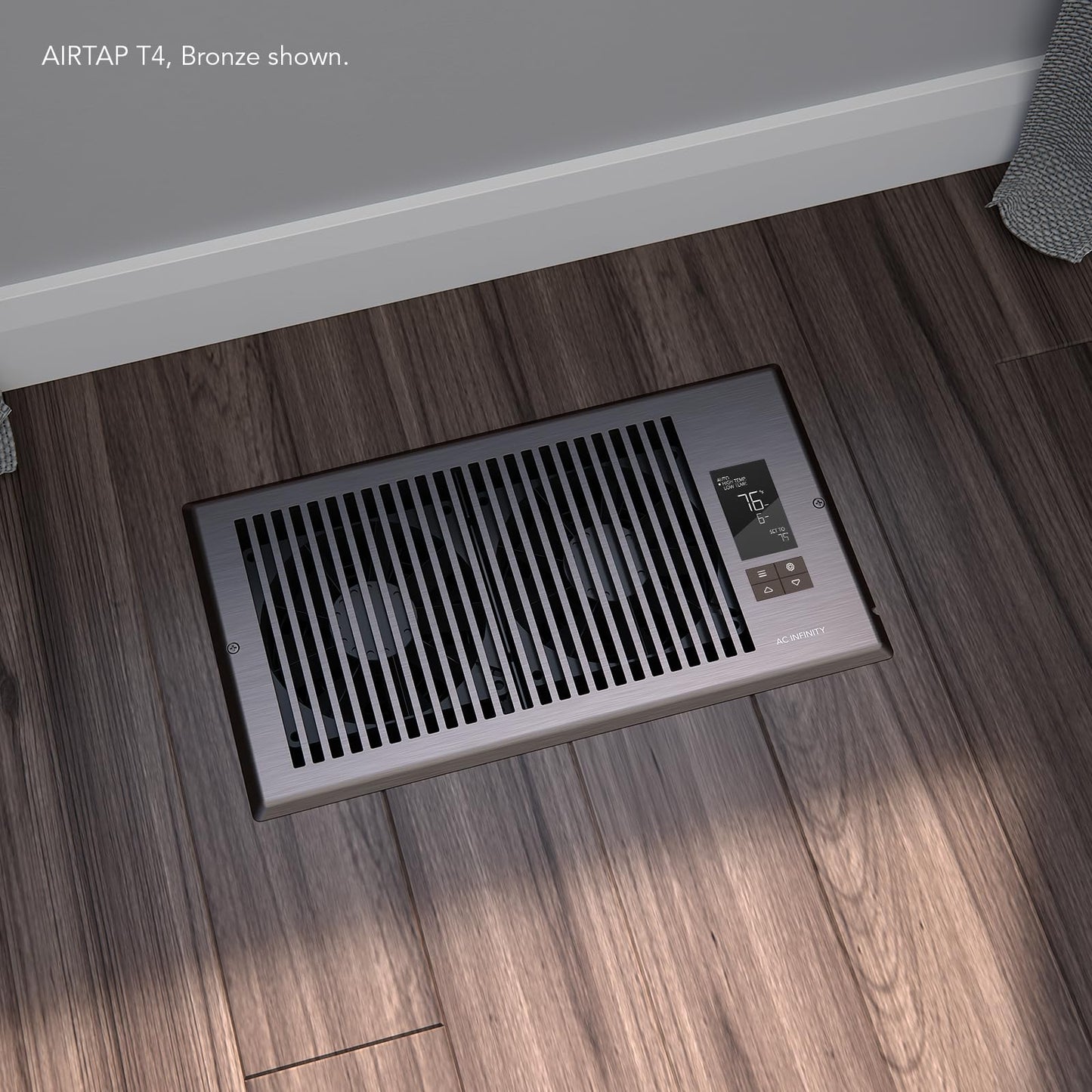 AC Infinity AIRTAP T4 Bronze, Register Booster Fan for 4” x 10” Register Holes, Improves Heating & Cooling Vents, Quiet 10-Speeds, Bluetooth App Control Data Alerts. ONLY FITS 4” x 10” Duct Openings