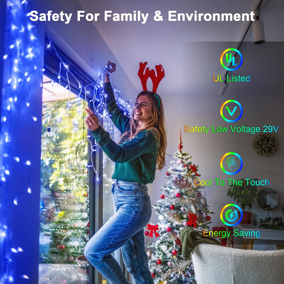 WUXYIYANG 50FT 504 LED Outdoor Christmas Lights - 112 Ice Drops, 12 Pro Modes with Timer Memory & Brightness, Waterproof Hanging Ice String Light for Holiday Wedding Garden Fence House Decor (Blue)