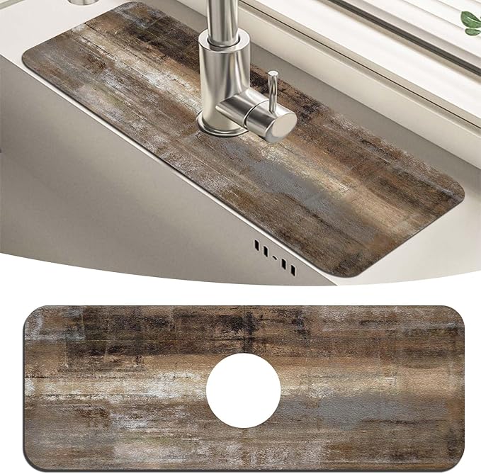 MCALK Dark Brown Kitchen Sink Faucet Mat Splash Guard, Absorbent Quick-Dry