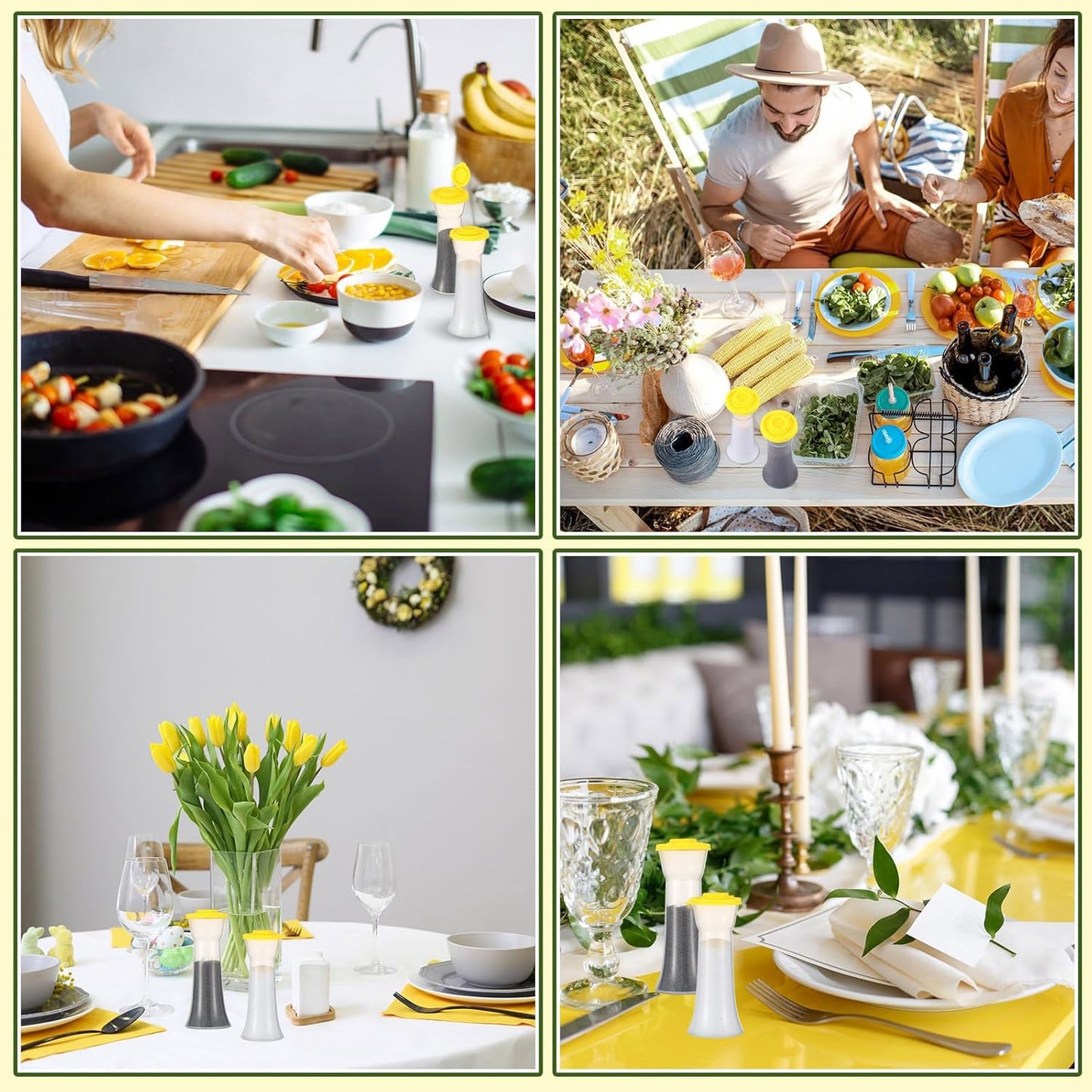 2 plastic salt and pepper bottles with lids, moisture-proof salt and pepper containers,salt shaker， camping, family dining, Christmas kitchen gifts(Yellow)