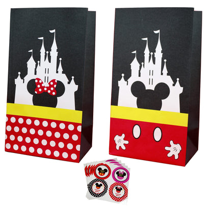 MOAXMOA Party favor Gift Bags Candy Treat Bags Birthday Baby Shower Wedding Mickey Minnie Theme Decorations Supplies with Stickers Set of 24