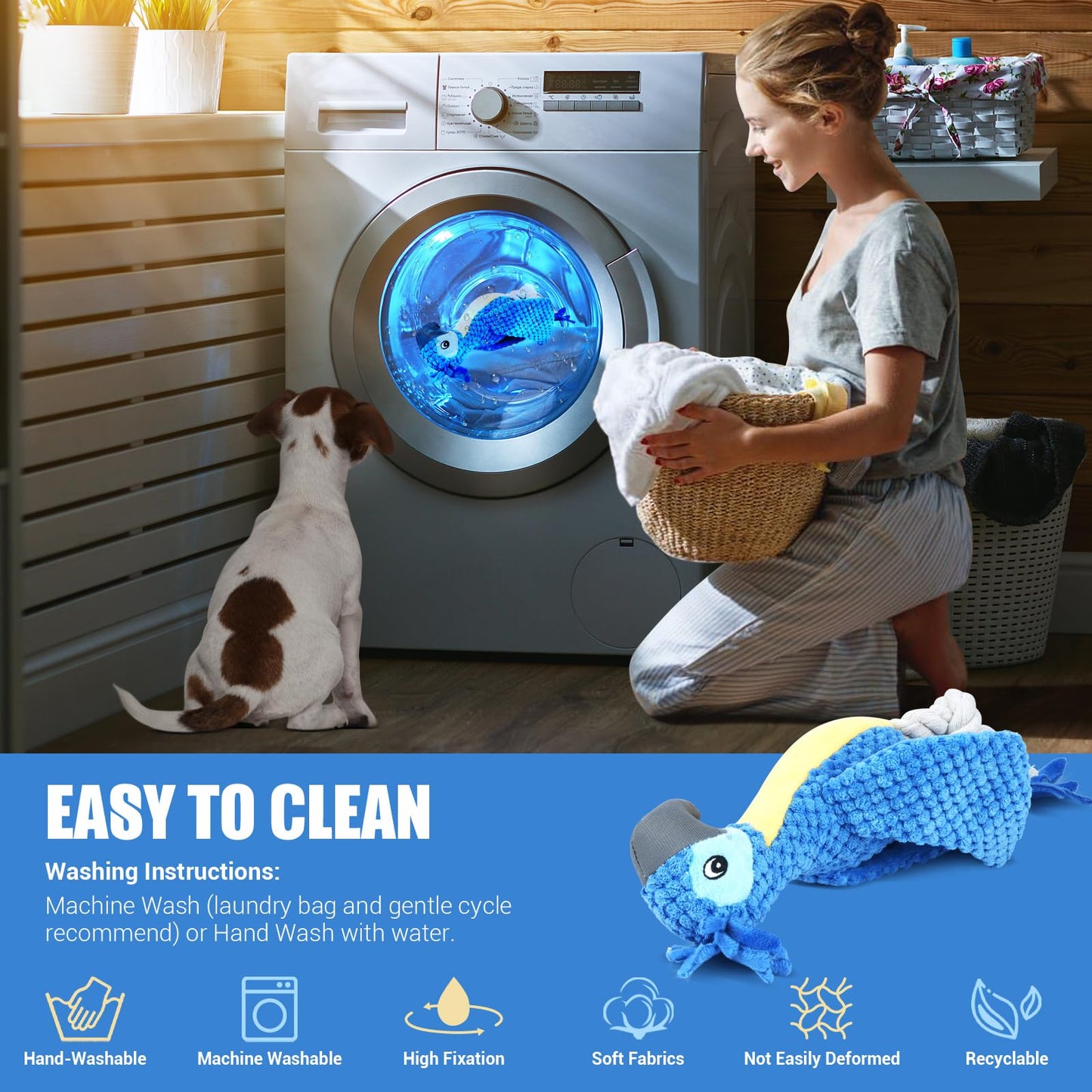 ROSAUI Dog Toys, Plush Squeaky Cockatoo Dog Toy - Interactive and Dental Cleaning Pet Chew Toy for All Breed Sizes Dog