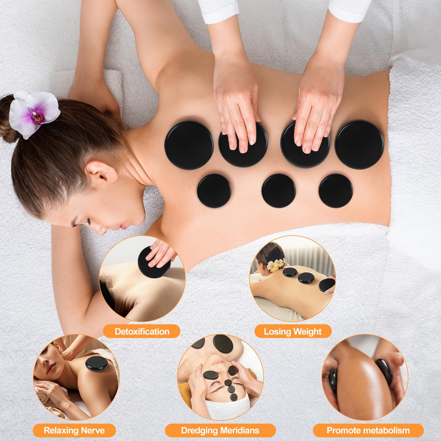 Hot Stones Massage Warmer Kit, 20Pcs Hot Stones Massage Set Portable Hot Stone with Heater, Basalt Hot Rocks Massage Stone, Professional Massage Tools for or Home SPA, Relaxing, Healing, Pain Relief