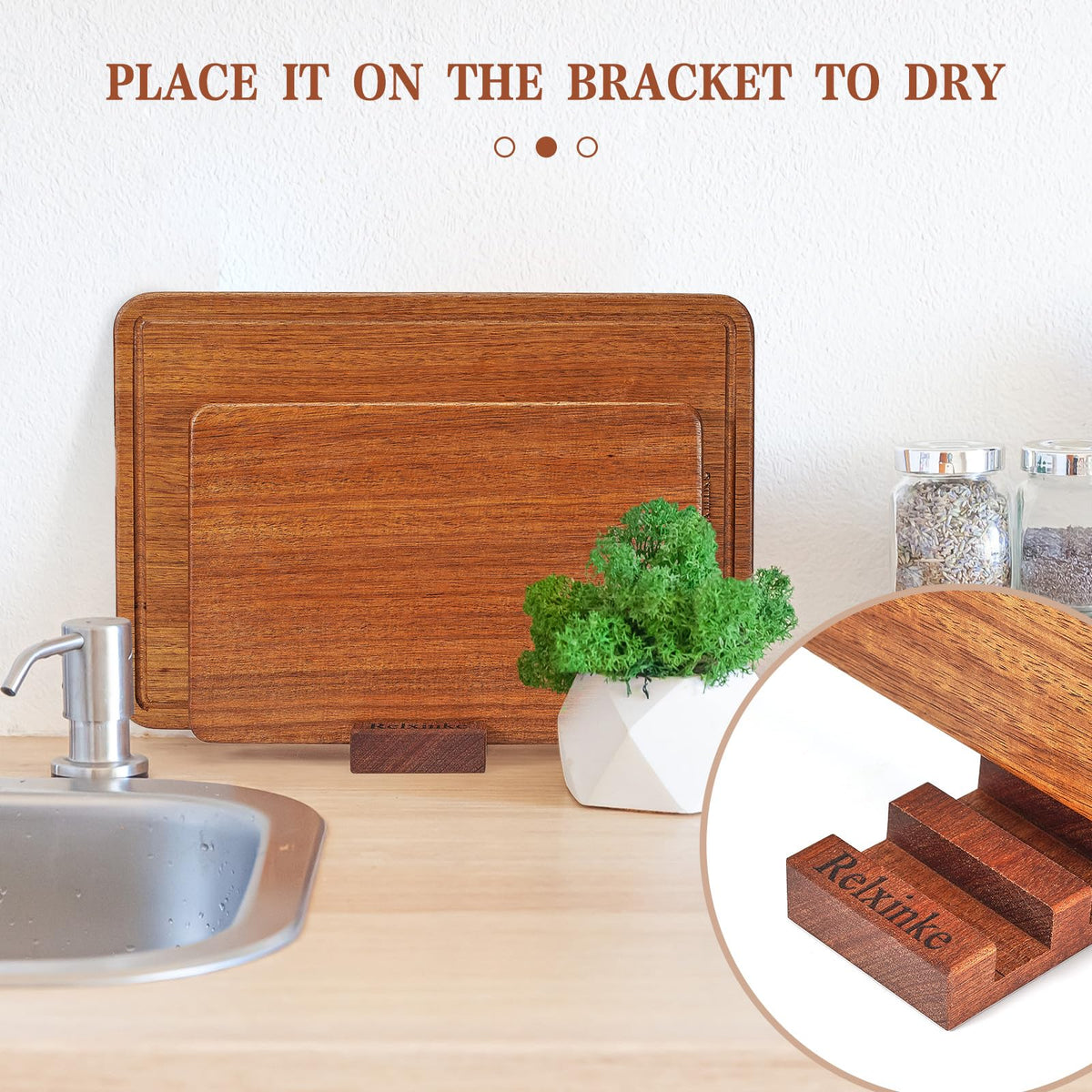Relxinke Solid Teak Wood Cutting Board One Piece Non Glued Thick Crack Resistant Wooden Chopping Board with DeepJuice Grooves Built in Handles for Kitchen Meat Vegetable 12x8 IN