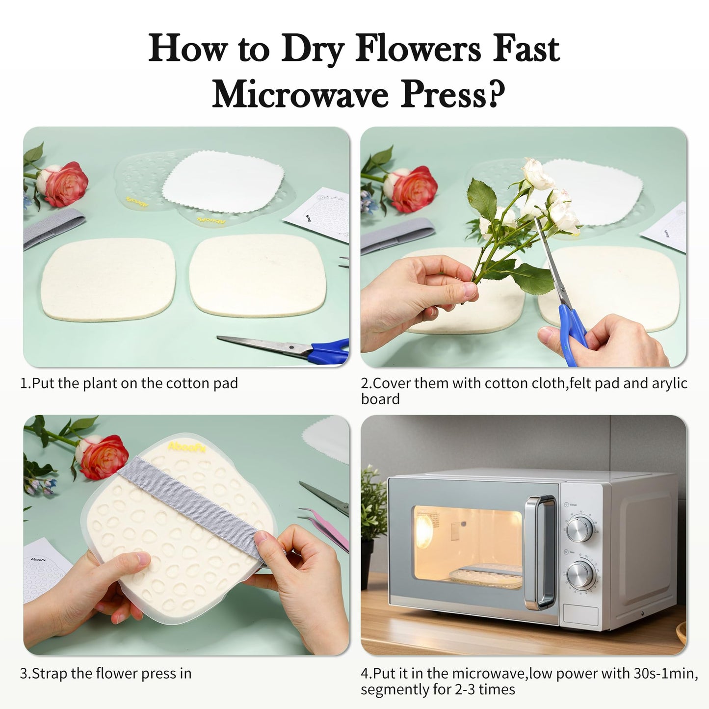 Aboofx Microwave Flower Press Kit, 6.3 x 6.3 inch(16x16cm) Quick Drying Flowers Pressing Kit, Flower Press for Adults, Pressed Flowers Plant Wedding Bouquet Preservation for DIY Arts Crafts Lovers