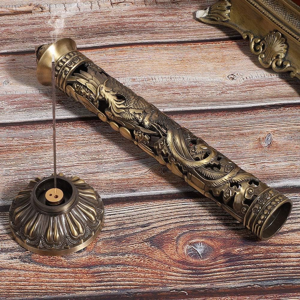 Incense Burner, Stick Incense Holder Brass Incense Holder Dragon Phoenix Relief Craft Stick Incense Burner for Ornaments Tea Room Decoration Indoor Outdoor Use