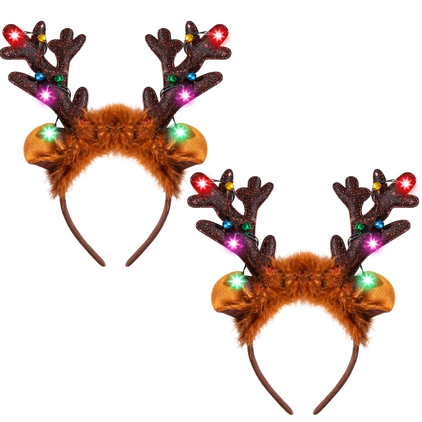 JOYIN Christmas 2PCS Reindeer Headband, Light-Up LED Antlers Reindeer Hat Holiday Headbands for Christmas Party Supplies and Holiday Parties Favors (ONE SIZE FITS ALL)