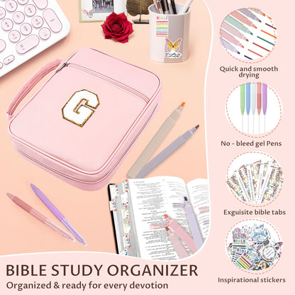 WOBAGMEN Bible Cover for Women,Pink PU Leather Personalized Bible Case with Bible Study Supplies,Including Tabs and Highlighter Set, Faith Chiristain Gift for Women Girls (Pink, G)