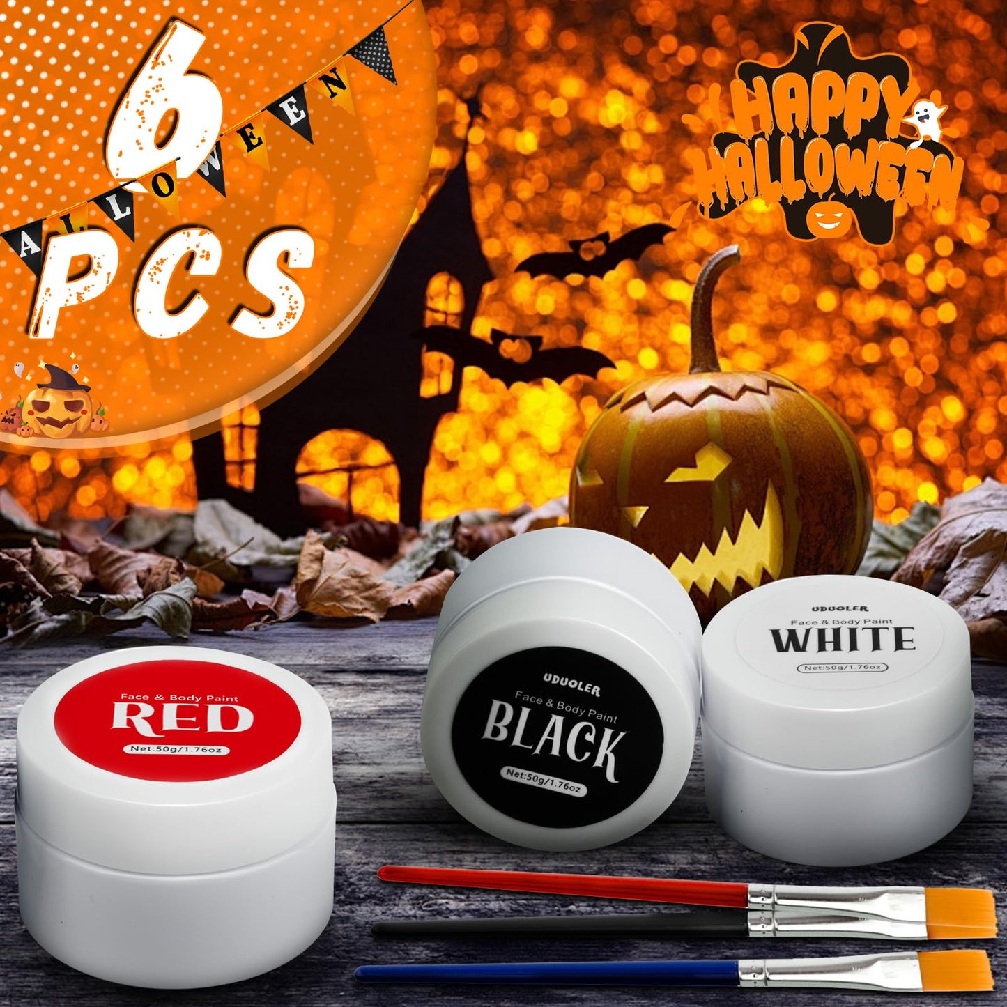 TonJin Black + White + Red Face Body Paint Set 5.28oz,Non-Toxic Professional Paint Palette Kit with 3 Brushes for Kids & Adults Art Theater Halloween Party Cosplay Clown Corpse Paint SFX Makeup