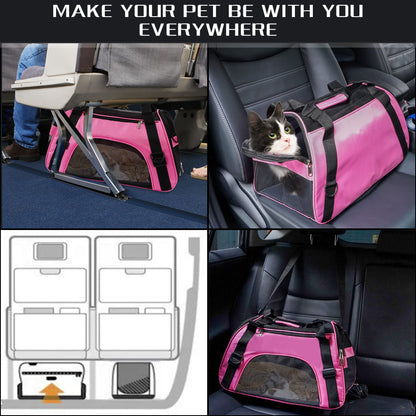 Soft-Sided Foldable Cat/Dog/Pet/Puppy Carrier Bag,Portable Pets Travel Carriers For Cats/Dogs/Pets With Shoulder Strap & Removable Mat,Durable Comfort Cat Basket Airline Approved(Pink,Small)