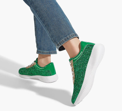 BELOS Women's Glitter Shoes Sparkly Lightweight Metallic Sequins Tennis Shoes(Green,10)