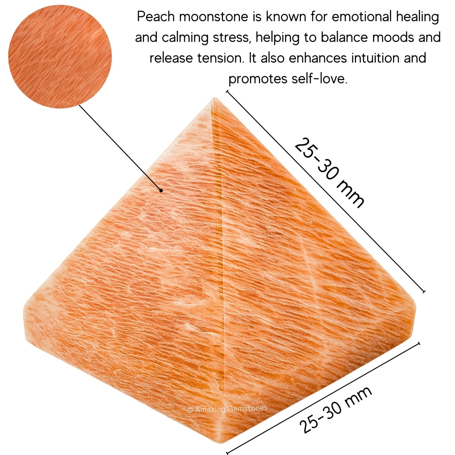 Amazing Gemstone Peach Moonstone Pyramid Crystal Healing Stones - 1" Great Pyramid Figurine of Natural Stone Pyramid for Meditation, Reiki, Chakra Balancing and Crystal Pyramids Grid