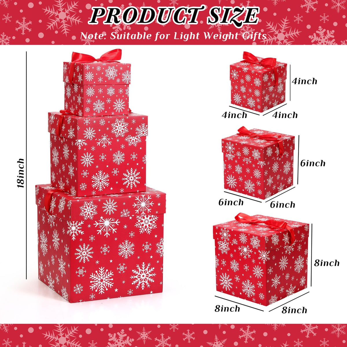 Zhanmai 3 Pcs Christmas Nesting Gift Boxes Snowflake Stackable Boxes Christmas Decorative Boxes with Lids for Present Wrapping Xmas Winter New Year Holiday Party Decor Supplies Favor (Red)