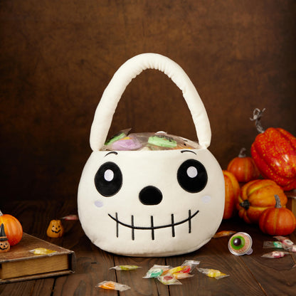 Ouksma Halloween Plush Treat Basket, Halloween Candy Basket, Trick-or-Treat Bag(White Skull)