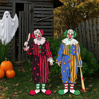 Bunny Chorus Outdoor Halloween Decorations: 2ct Extra Large Bloody Clowns Yard Signs with Stakes, Corrugated Plastic, Red Green Outside Halloween Decor for Kids Home School Yard Lawn Haunted House
