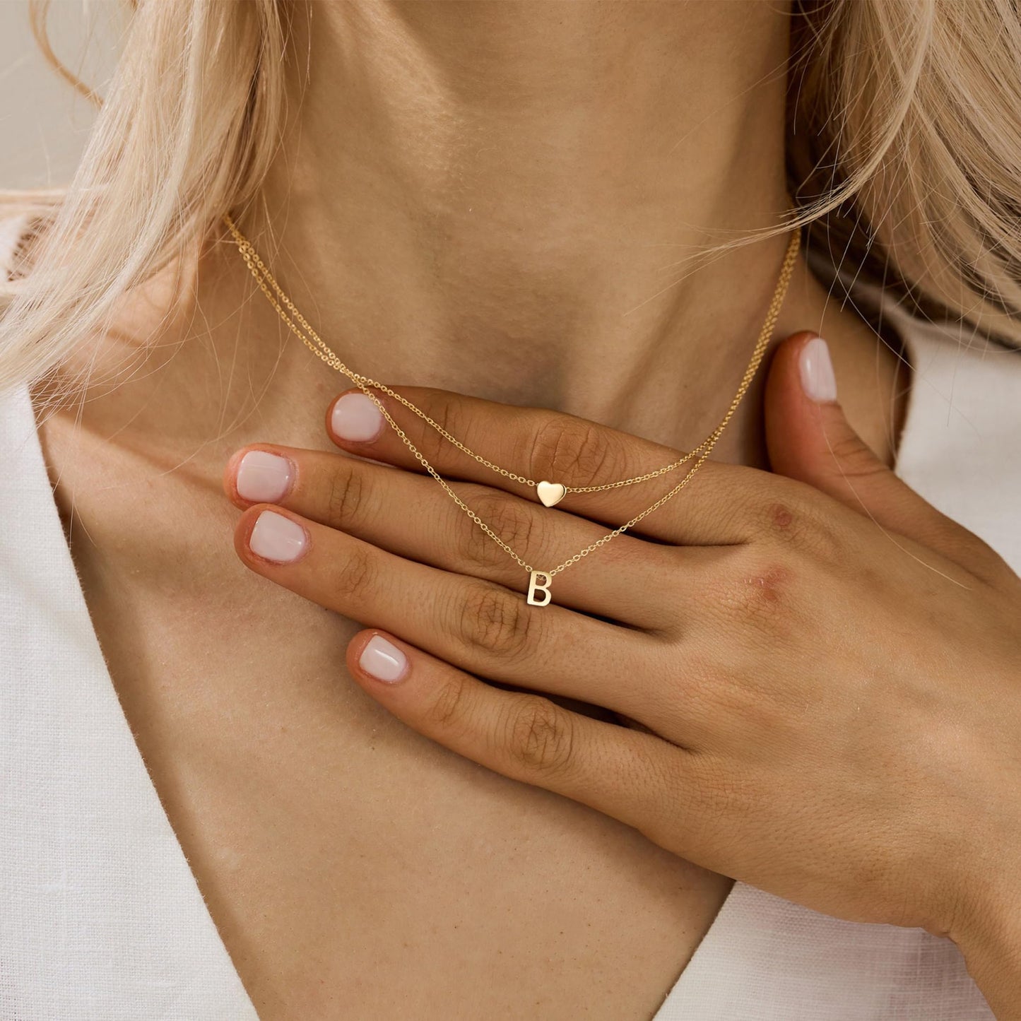 MOMOL 18K Gold Plated Stainless Steel Layered Heart Initial Necklace Personalized Tiny Letter A Choker Necklace Monogram Name Necklace for Women