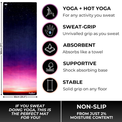 Plyopic. All In One Yoga Mat | Luxury Sweat-Grip Mat/Towel Combo | Ideal for Yoga, Hot Yoga, Bikram, Pilates, Workout & Exercise | Eco-Friendly Natural Rubber