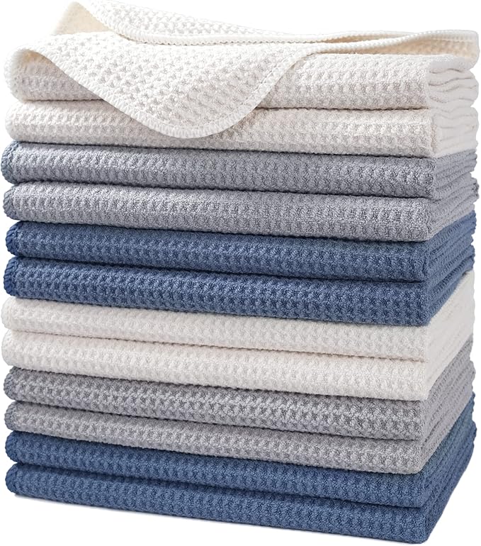 POLYTE Premium Microfiber Kitchen Dish Hand Towel Waffle Weave 12 Pack