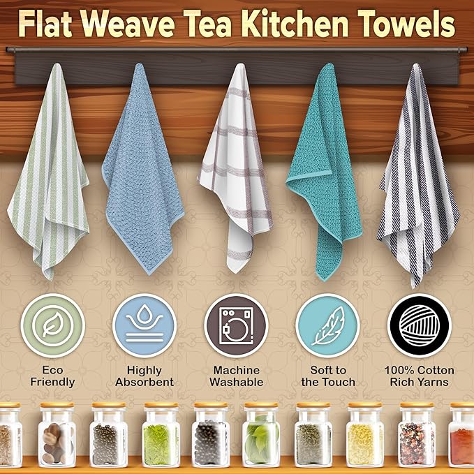 KAF Home Premium Kitchen Towels, Large 100% Cotton, Flat & Terry Absorbent Dish