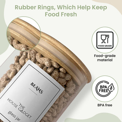 TheHouseGadget 5 Food Storage Containers with Lids - Ideal Set of Glass Storage Containers for Pantry Organizers and storage - Glass Food Storage Containers with Bamboo Lids