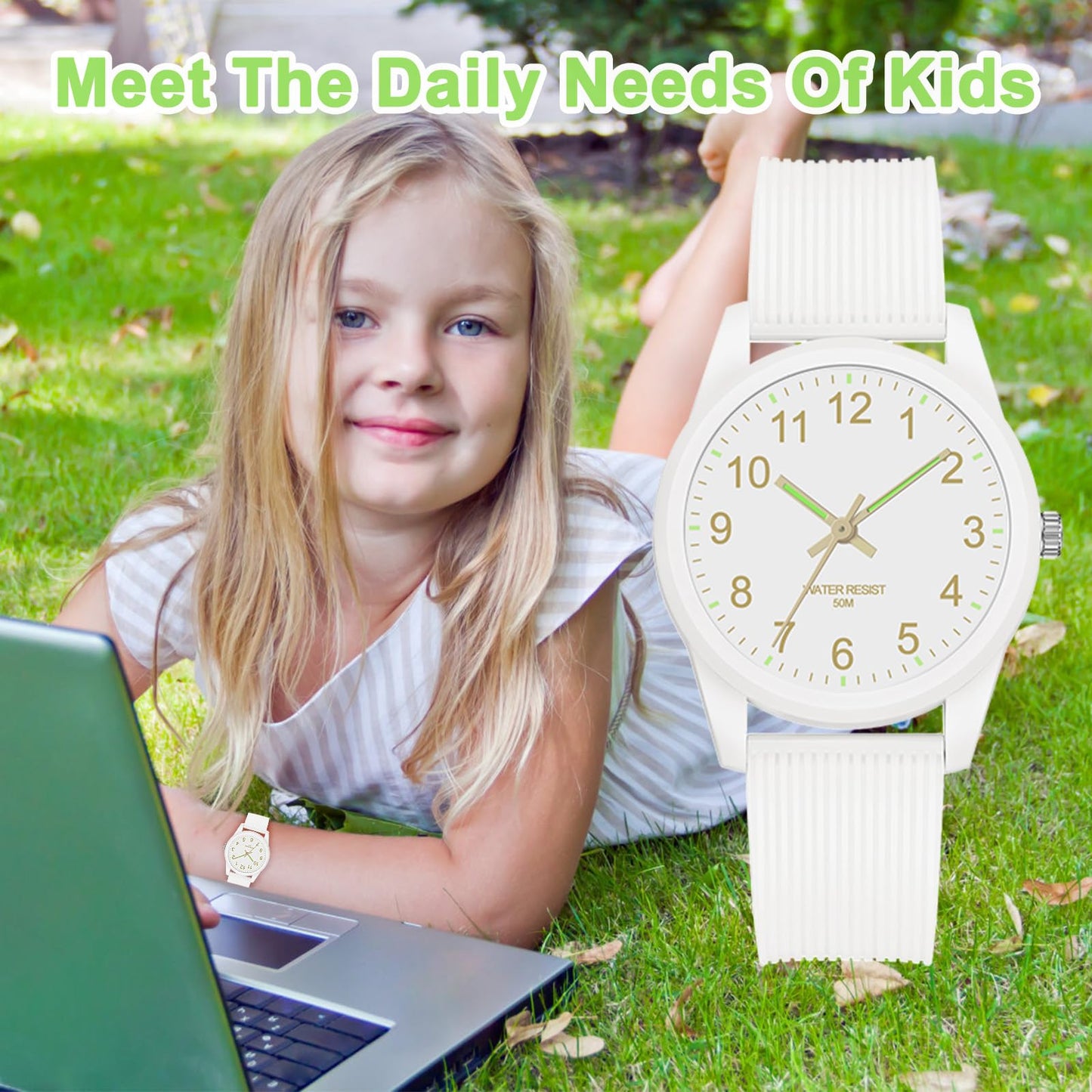 TENOCK Kids Analog Watches for Girls Boys Kids Watches with Soft Band Learning Time 50M Waterproof Children Watch Easy to Read for Ages 3-10 Children Great Birthday Gifts (White)
