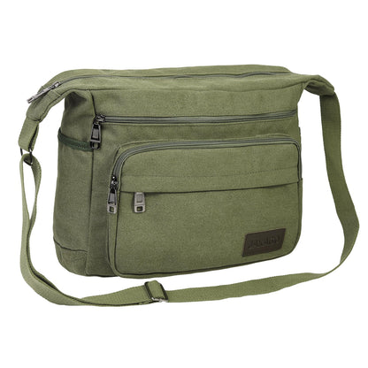 JAKAGO Canvas Messenger Bag Mens/Women Shoulder Bag with Multiple Pockets for School Travel Outdoor Fishing Camping Work Daily Use (15 inch,Green)