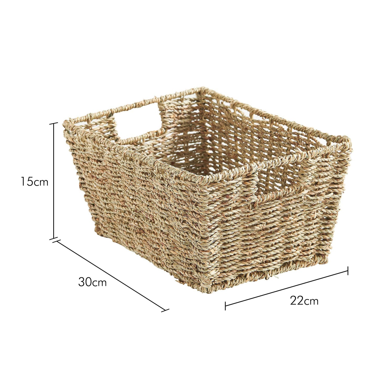 VonHaus Seagrass Storage Baskets, Set of 4 Hand-Woven Display Hampers - Bathroom Storage Baskets for Shelves - Nesting Natural Woven Seagrass Organiser w/Handles for Bedroom & Home Office
