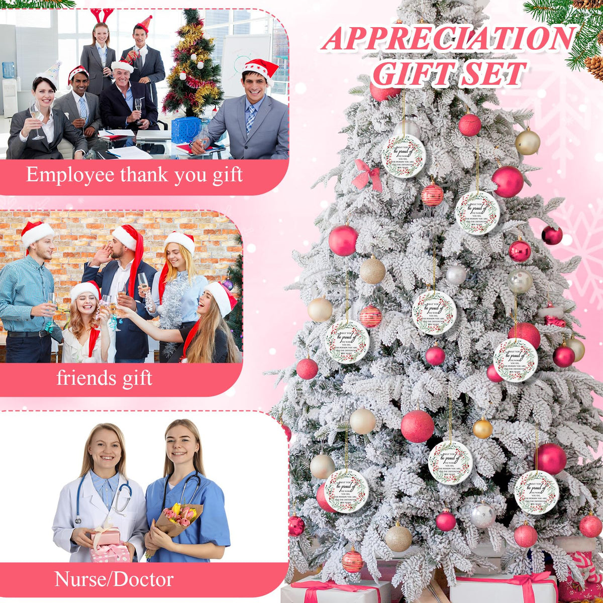 Suzile Employee Christmas Ornaments Coworker Thank You Gifts Bulk May You Be Proud Ornament Keepsake Ceramic Hanging Plaque Xmas Appreciation Gifts for Teacher Volunteer(16 Sets,May You)
