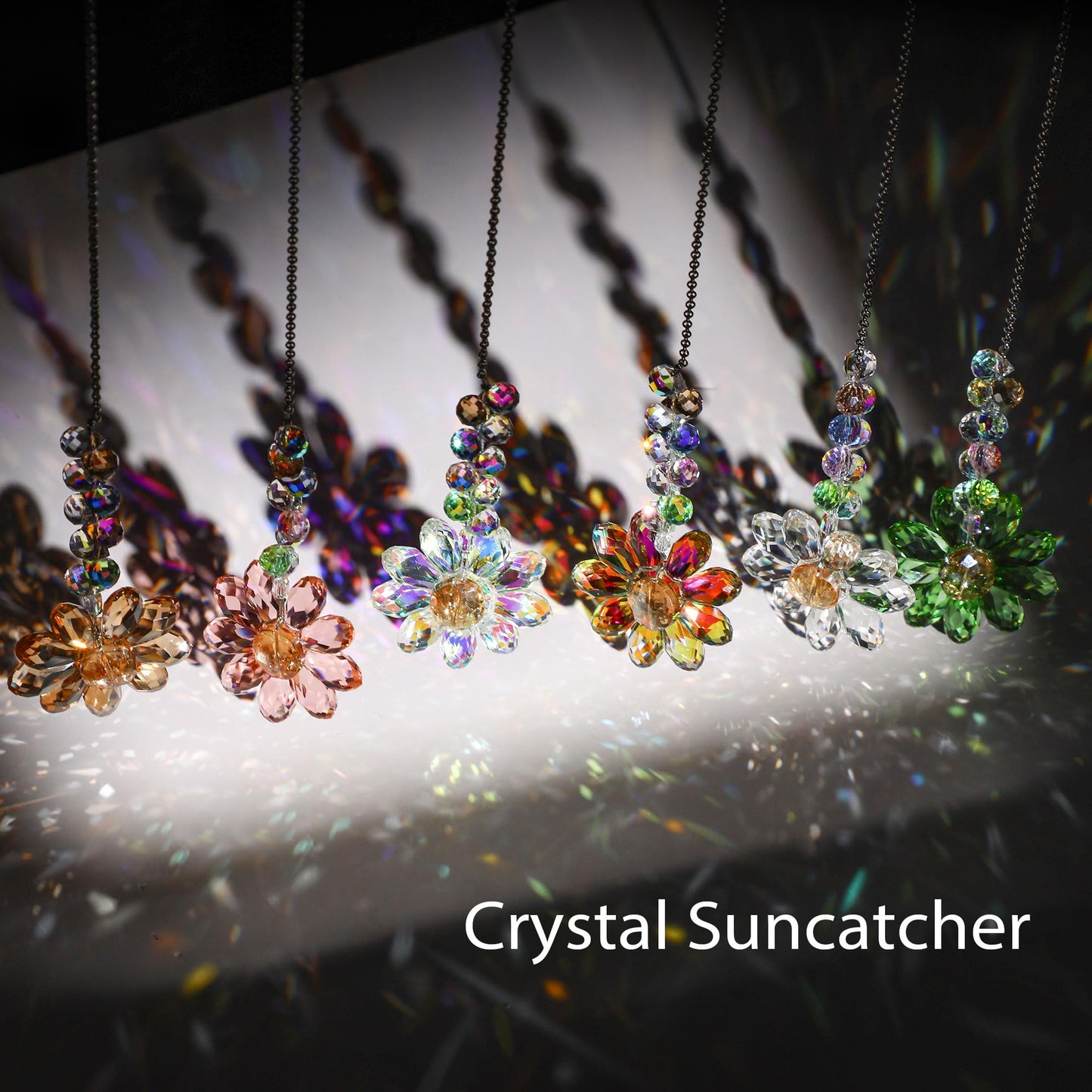 HDCRYSTALGIFTS 6PCS 12.5'' Crystal Sunflower Suncatchers for Window Hanging, Window Sun Catchers Crystals Rainbow Maker Light Catcher Indoor Outdoor Garden Decor Glass Ornaments for Christmas Tree