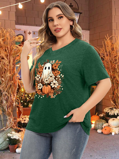 Plus Size T Shirt Women Cute Graphic Tees Short Sleeve Ghost Loose Fit Casual Tops