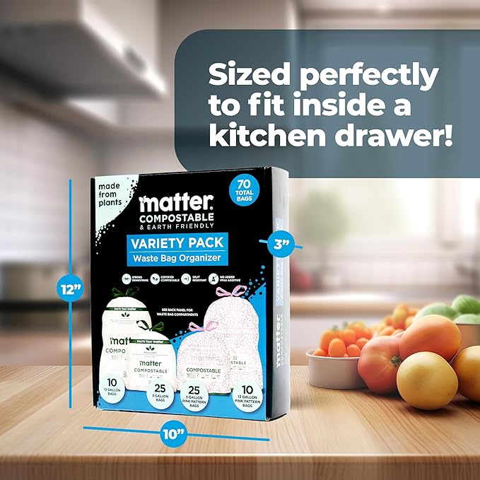Matter Compostable Variety Pack 3 Gallon and 13 Gallon Kitchen Trash Bags