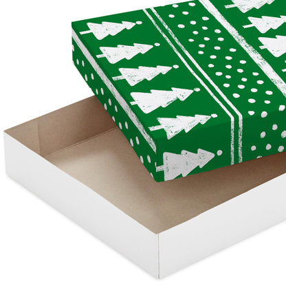 Hallmark Medium Christmas Gift Boxes with Lids (12 Shirt Boxes, 3 Designs: Lights, Trees, Red and Green Stripes) for Christmas, Holiday Parties, Hostess Gifts