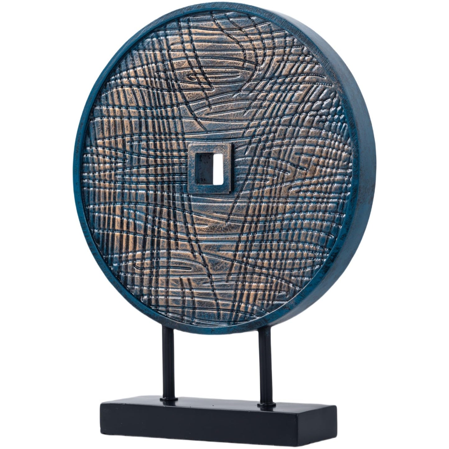 LuckySunDecorQZ Unique Round Coin Sculpture Decorative Objects for Shelf Home Decor Accents, Modern Abstract Tabletop Decor Items for Living Room Fireplace Mantel, Above Cabinet (Blue)