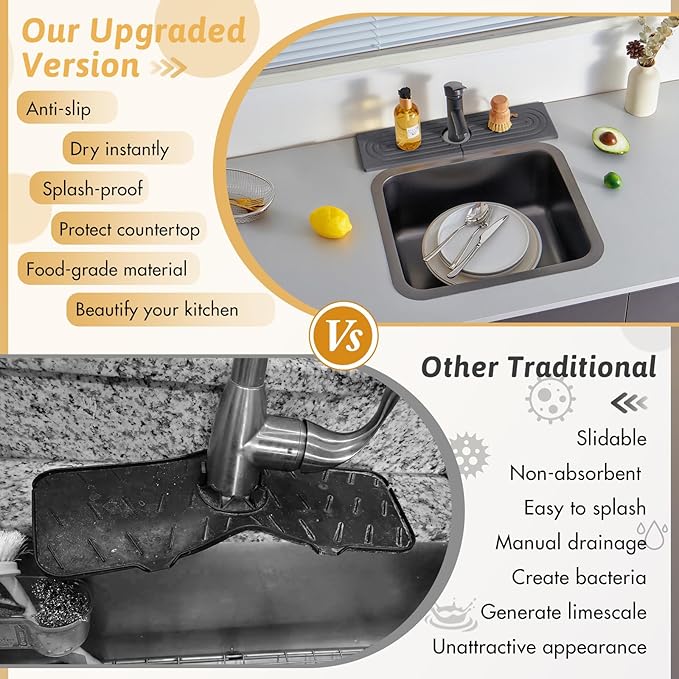 Faucet Mat for Kitchen Sink, Quick Drying Stone Sink Tray, Water Absorbent Soap