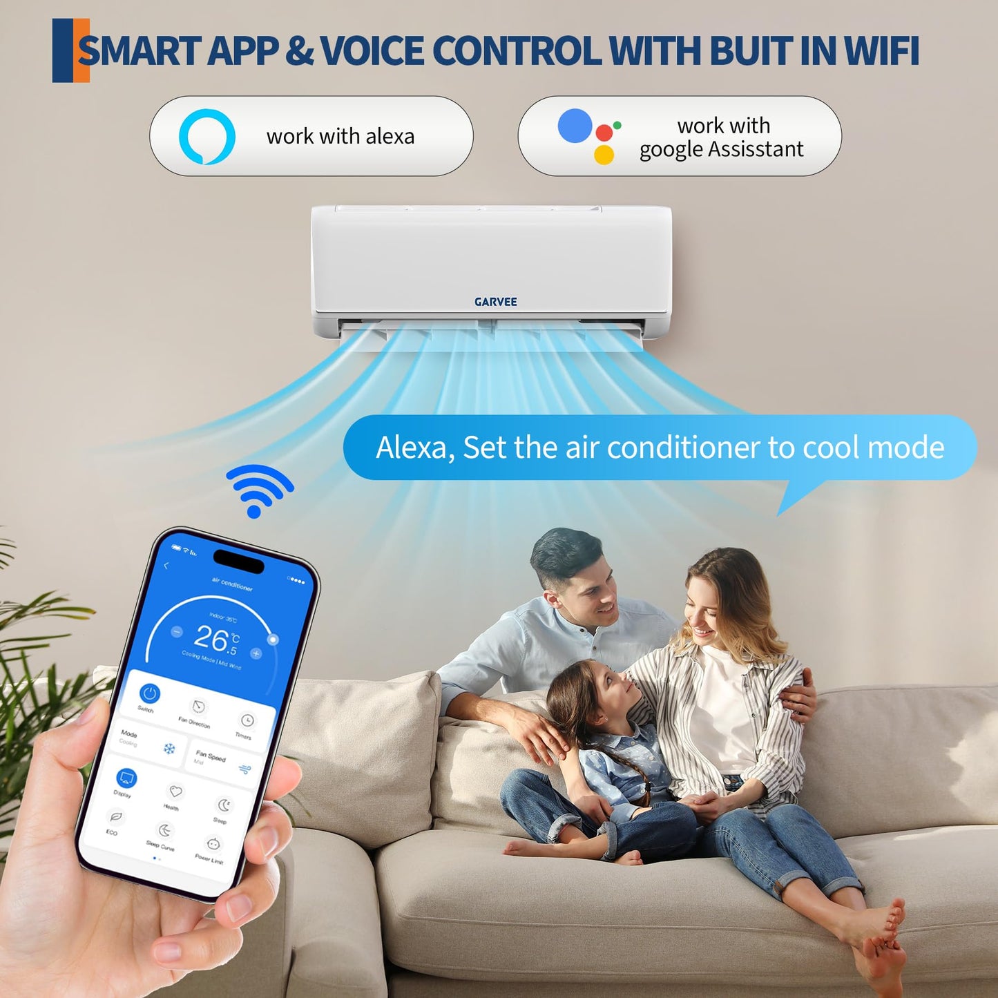 Garvee 12000 BTU Mini Split AC & Heat Pump, 208-230V 18.5 SEER2 Air Coditioner with Heating and Buit in WiFi, APP Control, Compatible with Alexa, Cools Heat Room Up to 750 Sq.ft