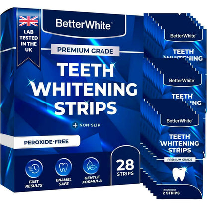Premium Teeth Whitening Strips 14 Treatments - Enamel Safe - Non-Sensitive Formula - 28 Peroxide-Free Whitening Strips - Dentist Formulated Teeth Whitening Kit + Mouth Opener Included