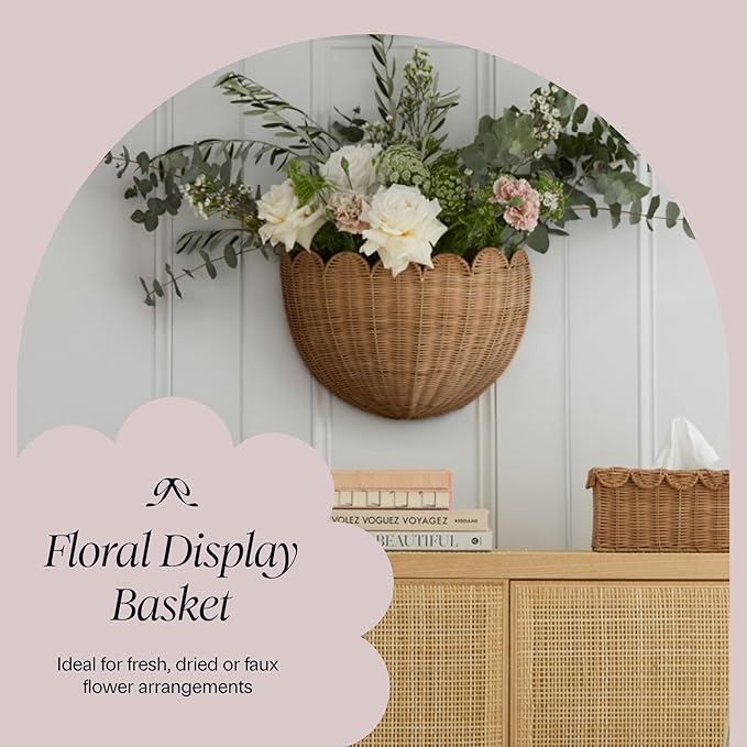 BEBE BASK Scalloped Wicker Hanging Basket